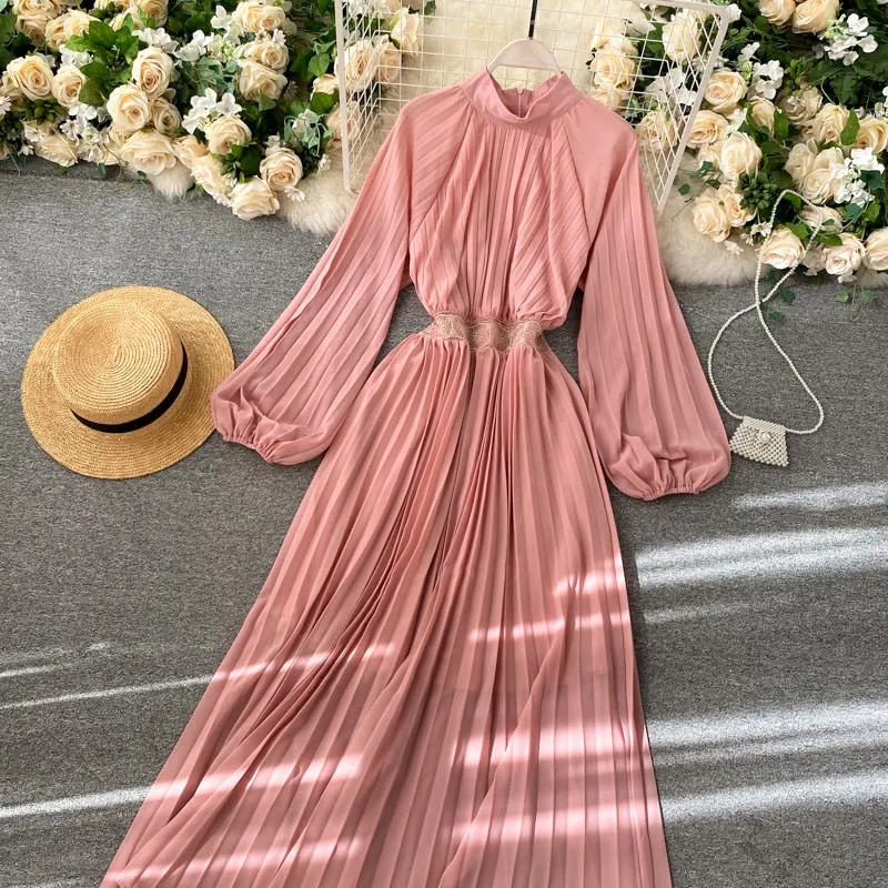 Vintage Dress, Boho Maxi Dress, Pleated Dress, Gown, Josie in Pink, Orange, Yellow and Red