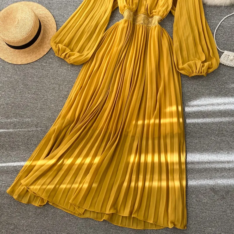 Vintage Dress, Boho Maxi Dress, Pleated Dress, Gown, Josie in Pink, Orange, Yellow and Red