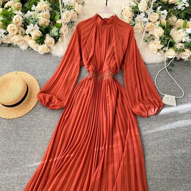 Vintage Dress, Boho Maxi Dress, Pleated Dress, Gown, Josie in Pink, Orange, Yellow and Red