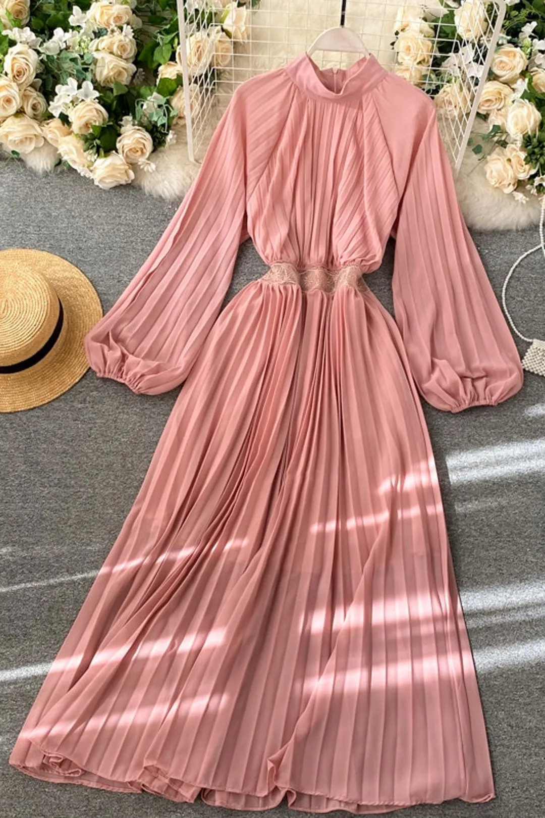 Vintage Dress, Boho Maxi Dress, Pleated Dress, Gown, Josie in Pink, Orange, Yellow and Red