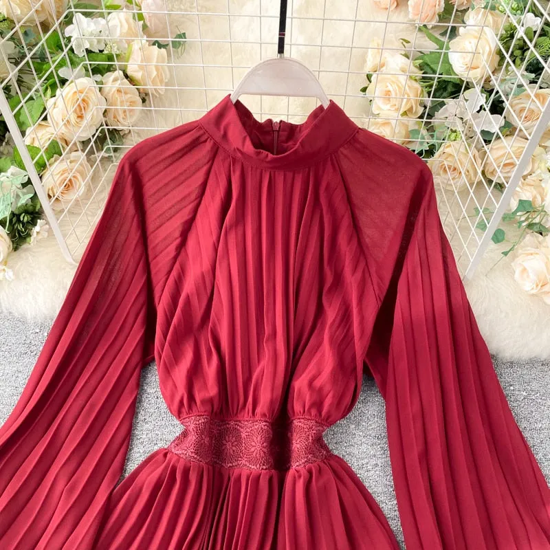 Vintage Dress, Boho Maxi Dress, Pleated Dress, Gown, Josie in Pink, Orange, Yellow and Red
