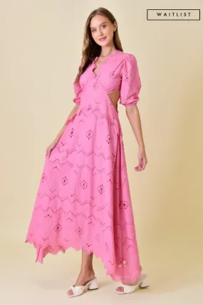 Waitlist 4/23 ♥ Gia Short Puff Sleeve Cut Out Eyelet Maxi Dress Pink