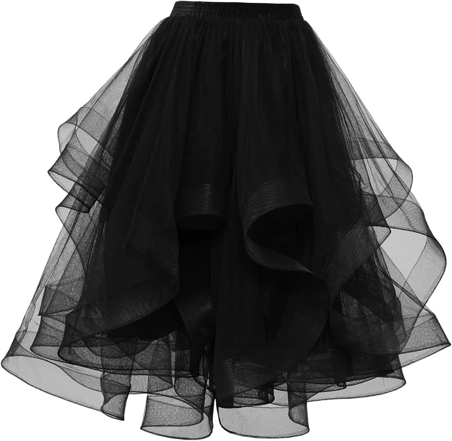 Women Elastic Ruffle Underskirts for Cosplay Petticoat A-Line Tulle Elegant Tutu Skirt Party Lightweight Midi Skirt