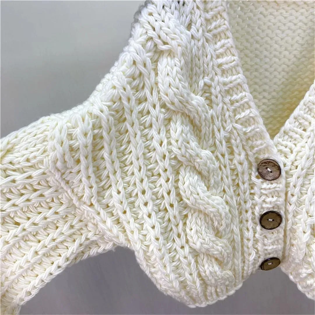 Women Handmade Chunky Knit Tops Cropped Knitted Cardigan Sweater Vintage Long Sleeve Outwear