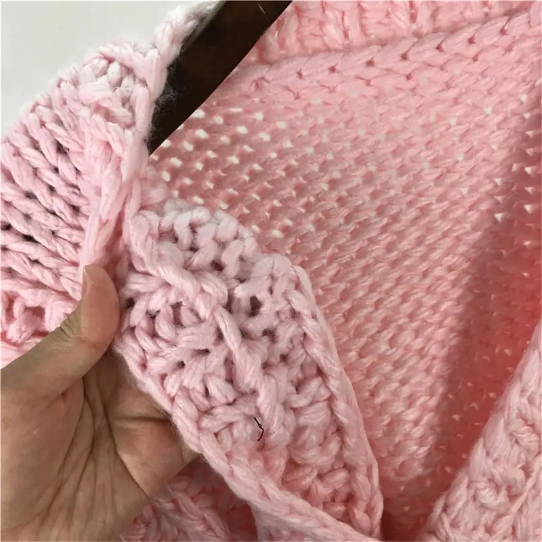 Women Handmade Chunky Knit Tops Cropped Knitted Cardigan Sweater Vintage Long Sleeve Outwear