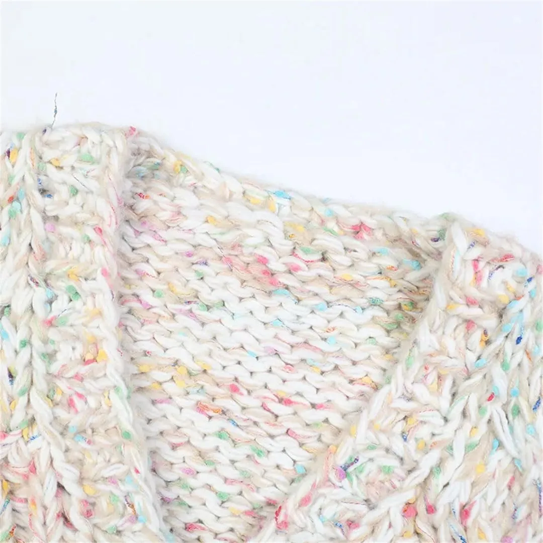 Women Handmade Chunky Knit Tops Spring Cropped Knitted Cardigan Sweater Colourful Streetwear
