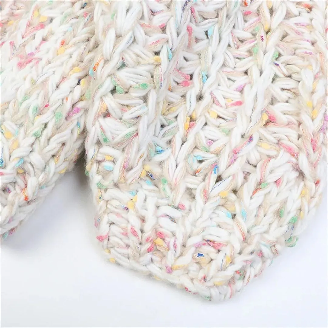 Women Handmade Chunky Knit Tops Spring Cropped Knitted Cardigan Sweater Colourful Streetwear