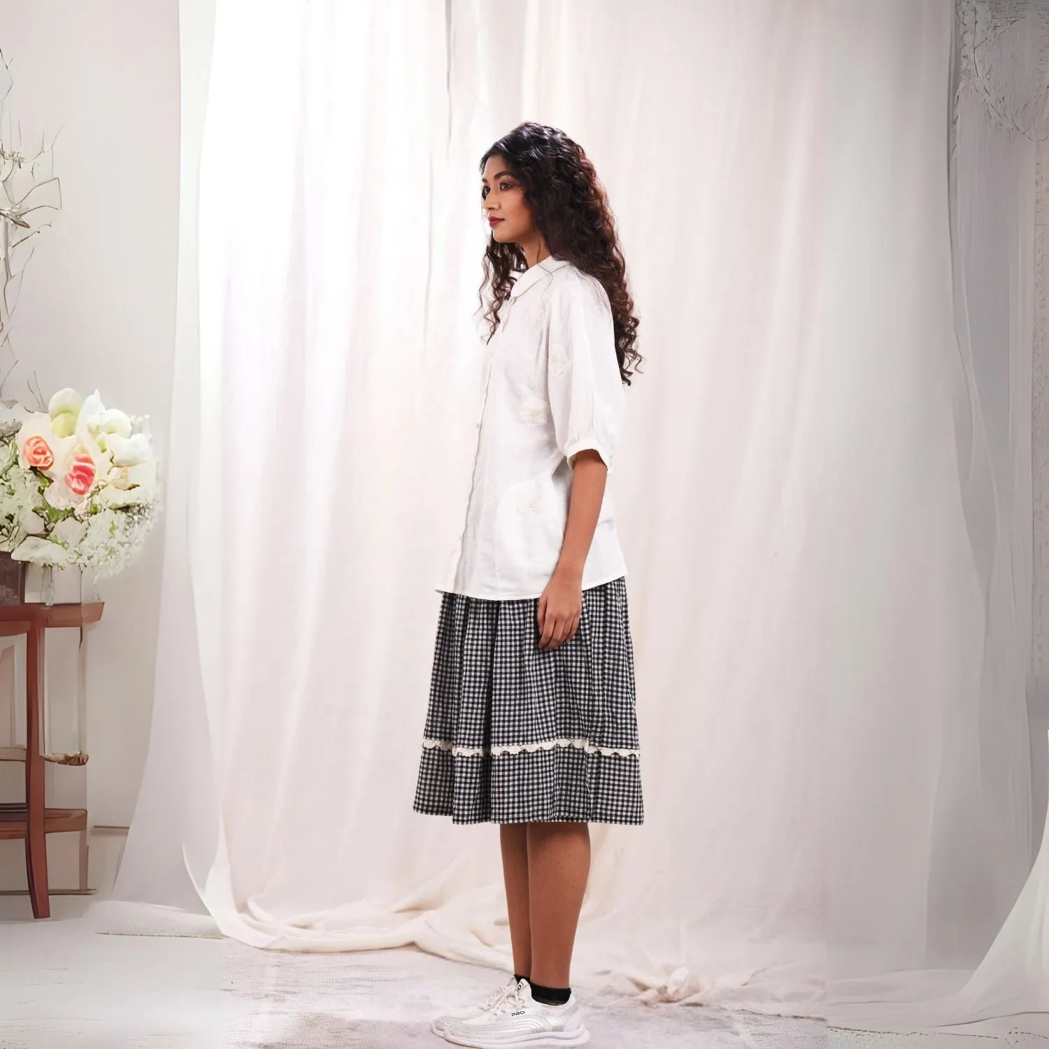 Women Kimono Shirt | Breathable Cotton | Relax Fit | Appliqué Work | White