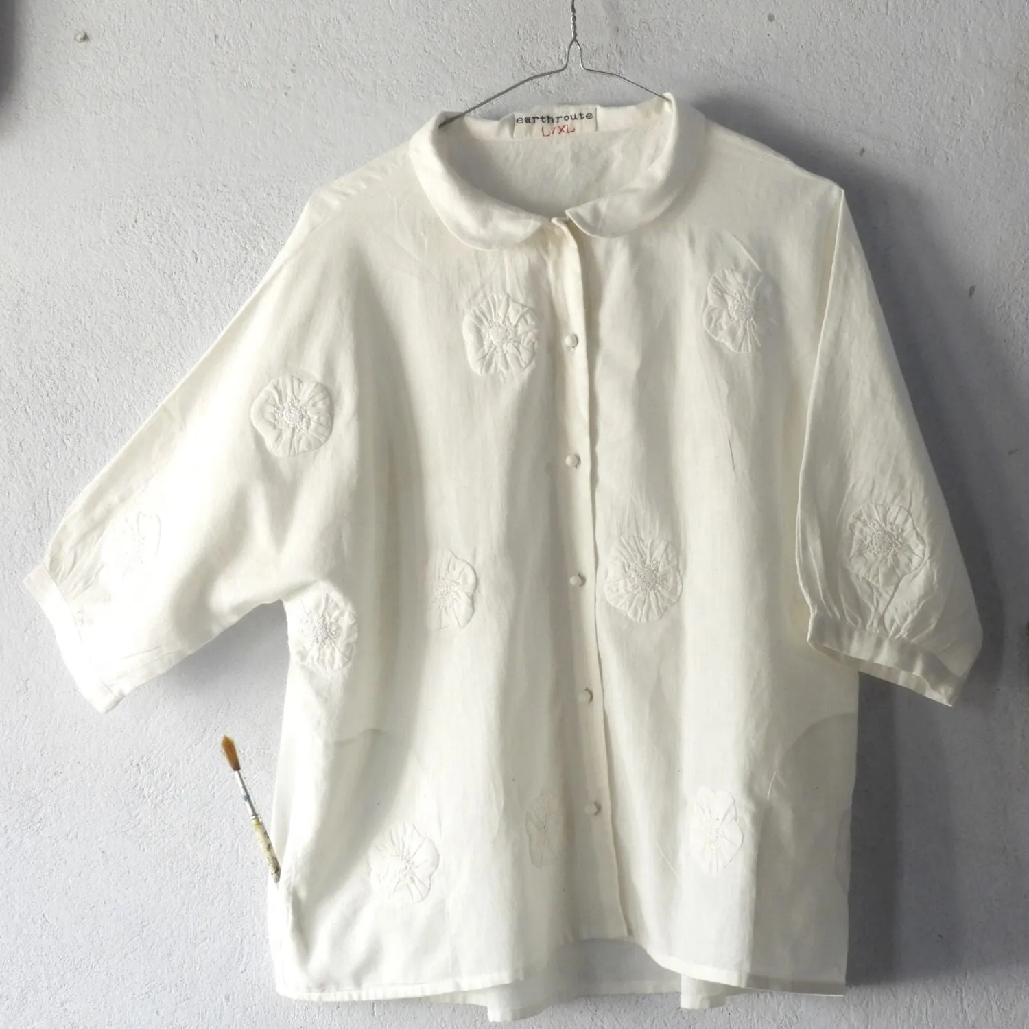 Women Kimono Shirt | Breathable Cotton | Relax Fit | Appliqué Work | White