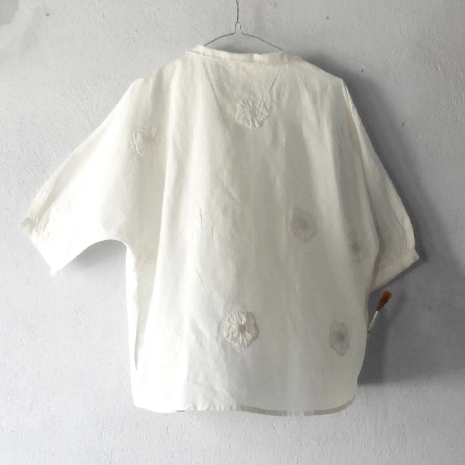 Women Kimono Shirt | Breathable Cotton | Relax Fit | Appliqué Work | White