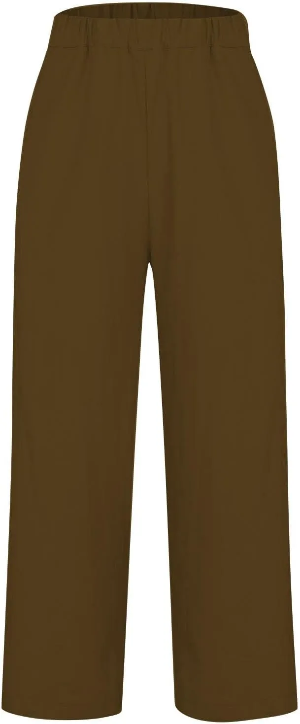 Women Summer Linen Pants Straight Leg Beach Vacation Comfy Baggy Trousers Dressy Palazzo Lounge Pants with Pockets
