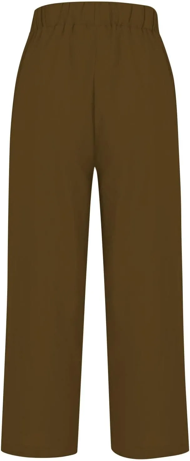 Women Summer Linen Pants Straight Leg Beach Vacation Comfy Baggy Trousers Dressy Palazzo Lounge Pants with Pockets