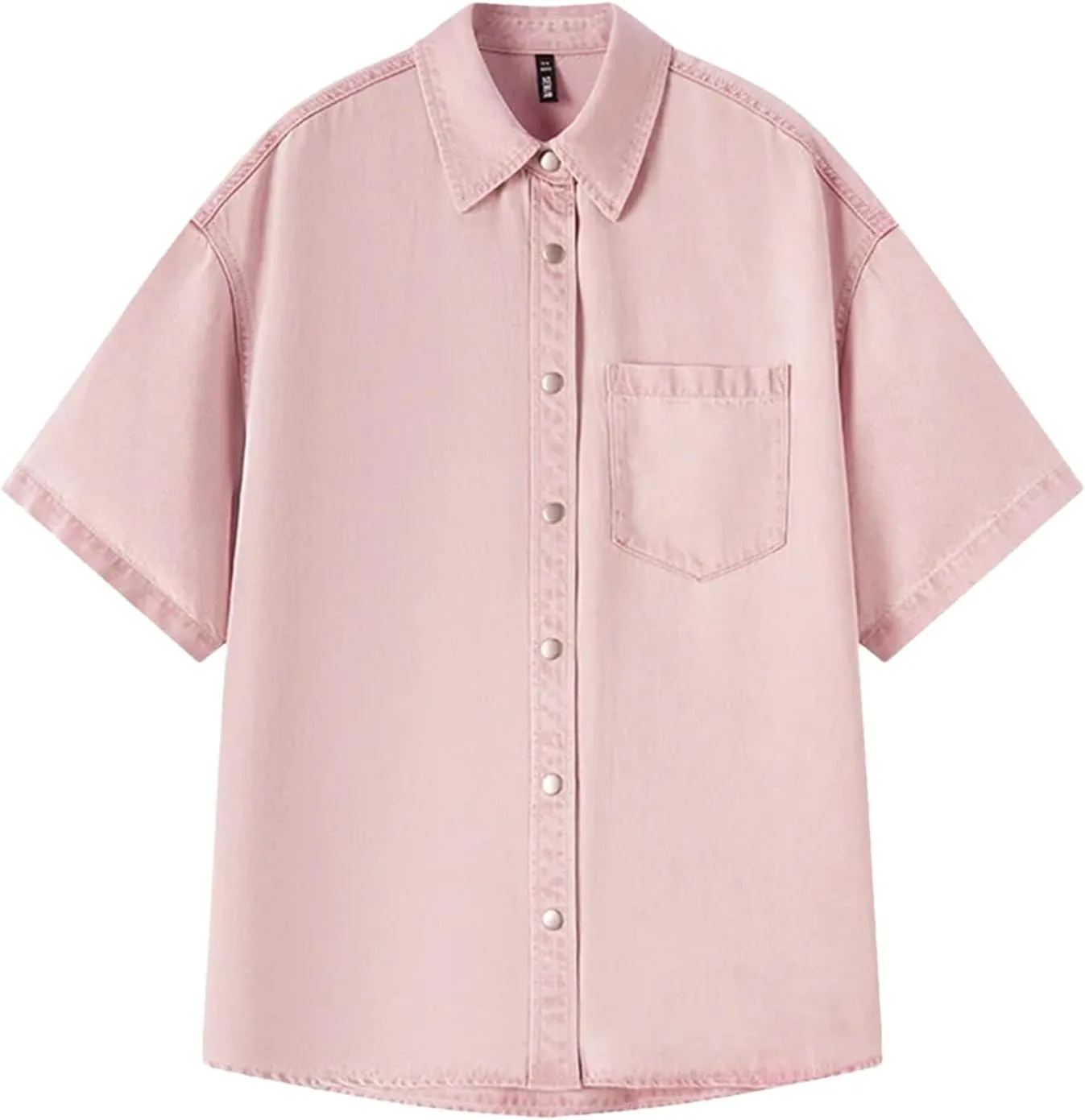Women's Casual Short-Sleeved Denim Shirt 2025 Summer Mid-Length Dropped Shoulders Loose Soft Jean Blouses
