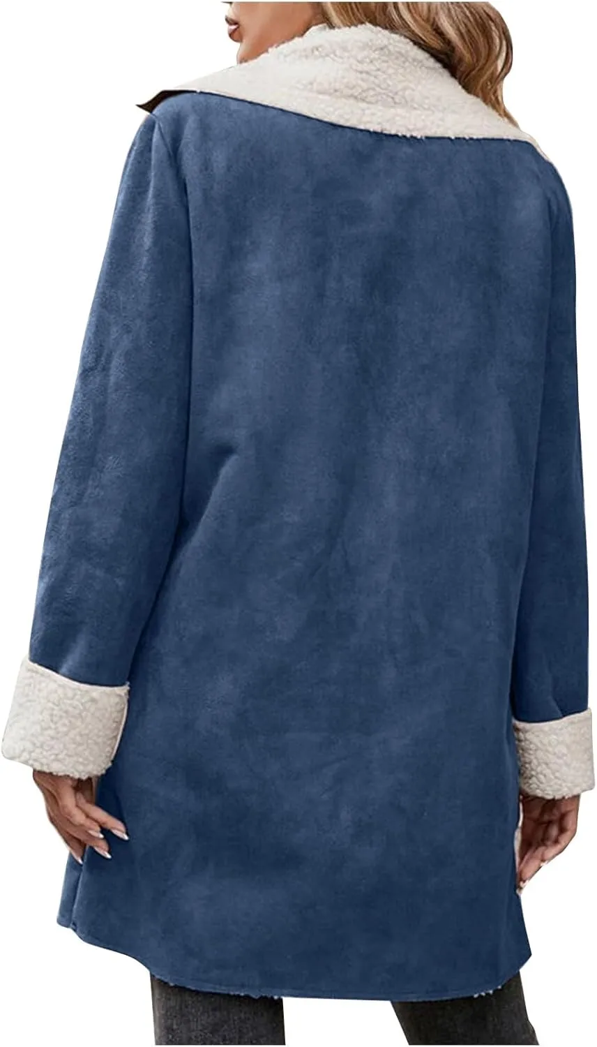 Womens Fleece Sherpa Lined Jackets Lapel Oversized Winter Coats Fuzzy Soft Overcoat Casual Pea Trench Coats Outerwear