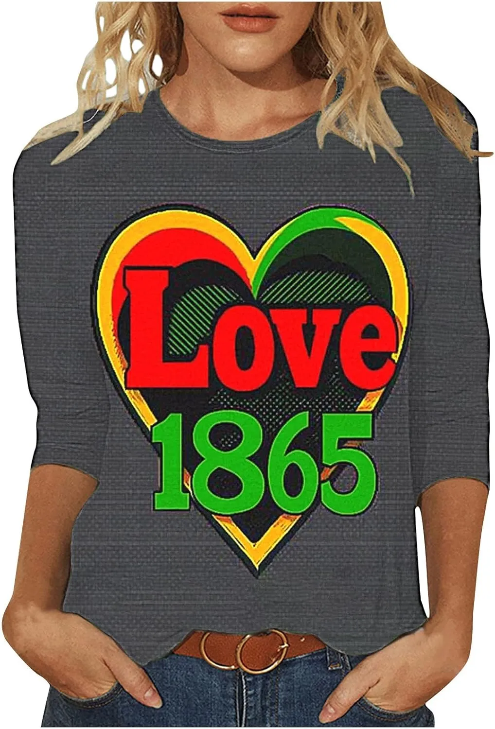 Womens Juneteenth Shirts African American Freedom 1865 Black Independence Day 3/4 Sleeve Summer Tops Plus Size