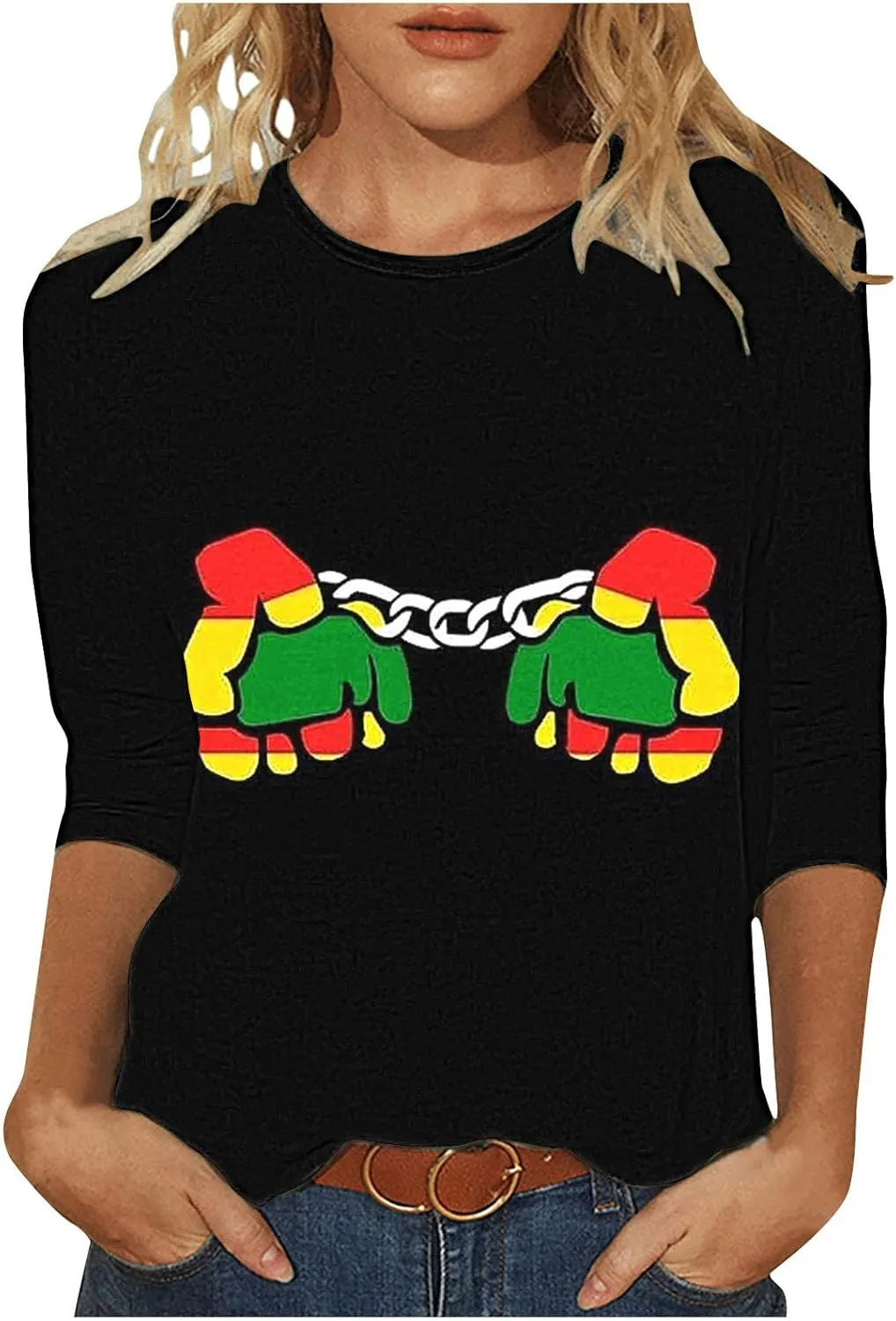 Womens Juneteenth Shirts African American Freedom 1865 Black Independence Day 3/4 Sleeve Summer Tops Plus Size