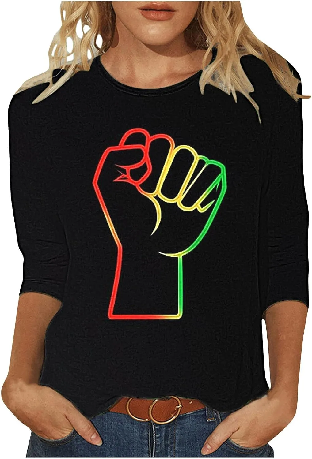 Womens Juneteenth Shirts African American Freedom 1865 Black Independence Day 3/4 Sleeve Summer Tops Plus Size