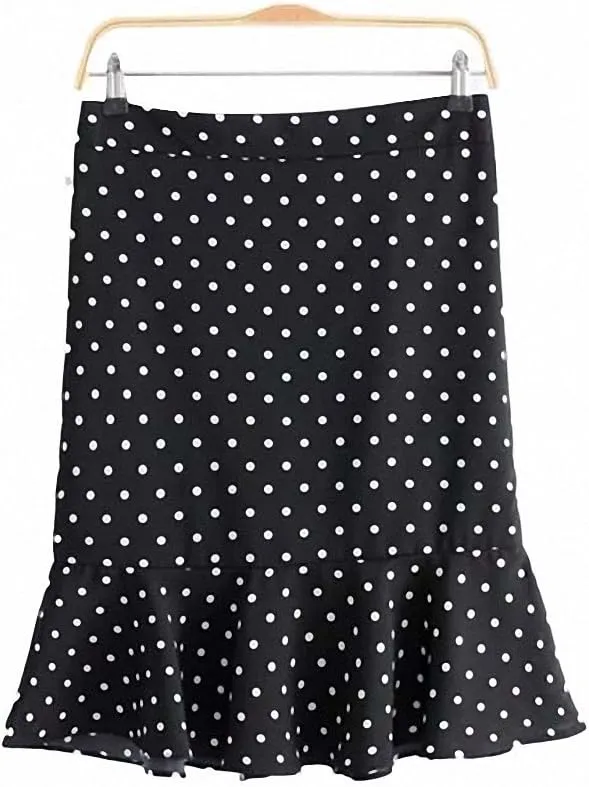 Womens Sweet Ruffles Dot Pattern Mini Skirt Back Zipper Pleated Office Lady Work Wear Ladies Casual Chic Mermaid Skirts