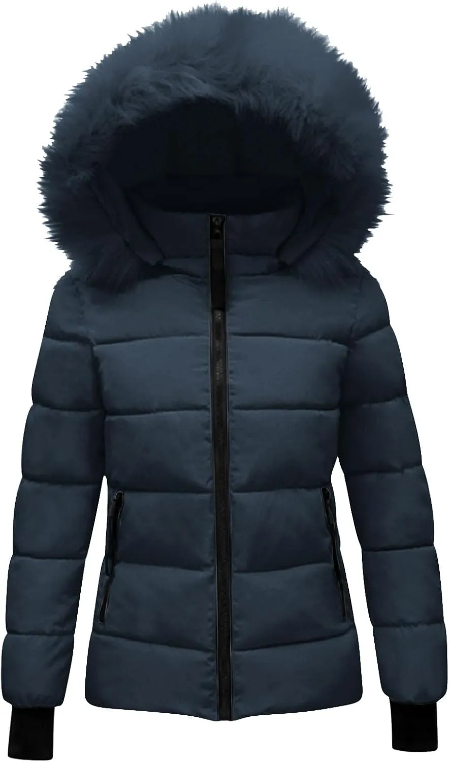 Women's Winter Thicken Puffer Coat Warm Quilted down Jackets Faux Fur Trim Detachable Hooded Solid Soft Parka Outwear