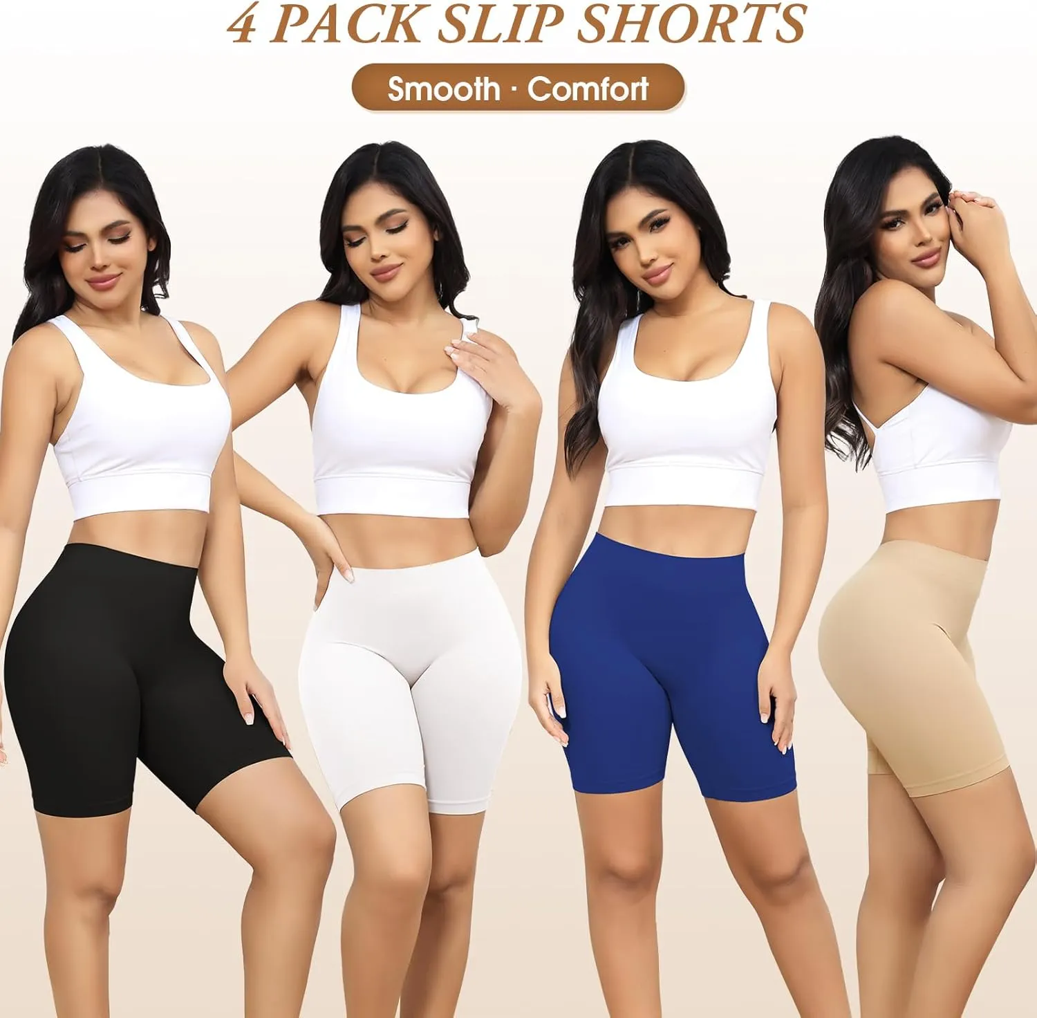 Yeblues 4 Pack Slip Shorts for Under Dresses Anti Chafing Underwear Seamless Comfortable Smooth Yoga Biker Workout Shorts