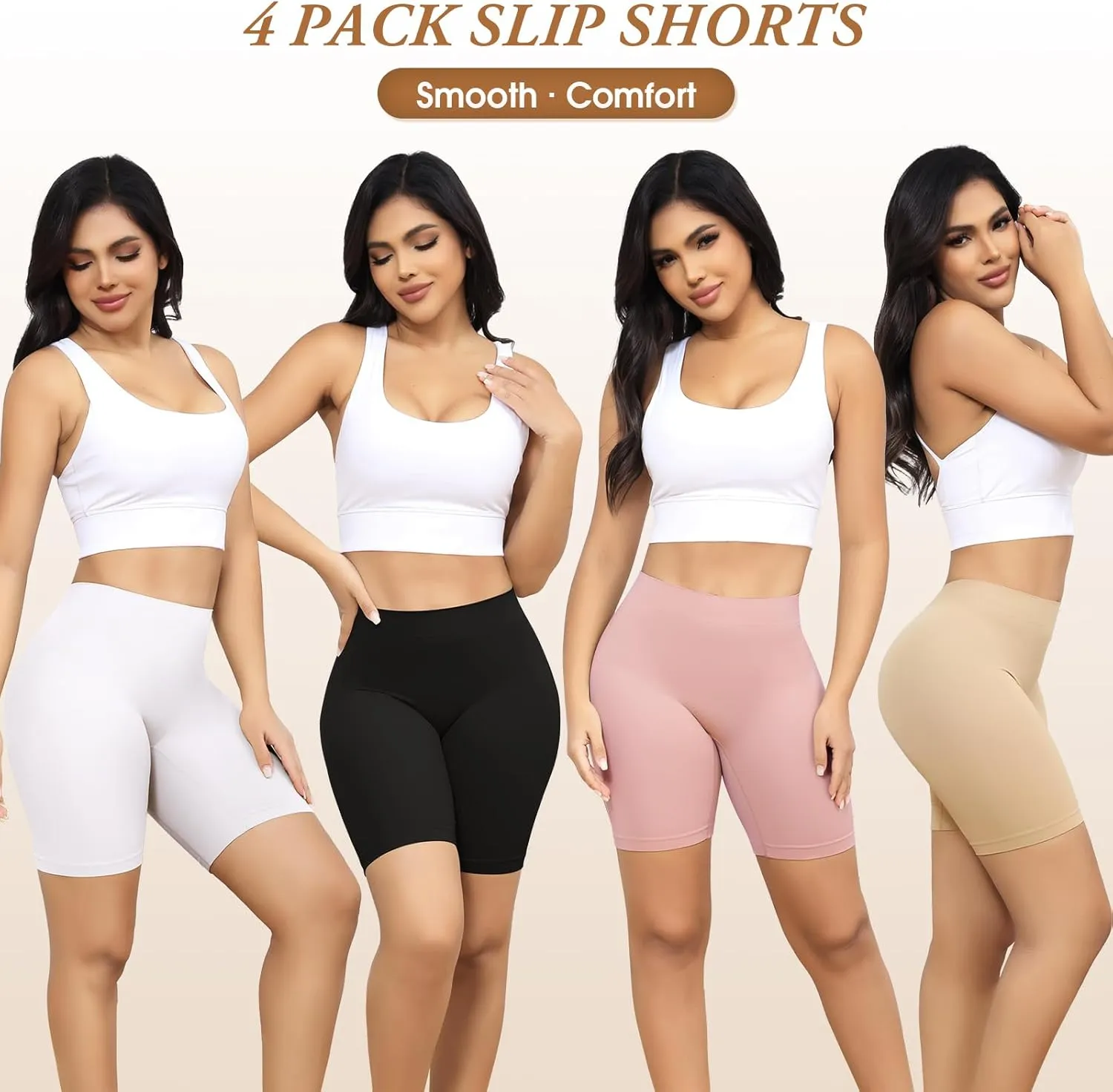 Yeblues 4 Pack Slip Shorts for Under Dresses Anti Chafing Underwear Seamless Comfortable Smooth Yoga Biker Workout Shorts