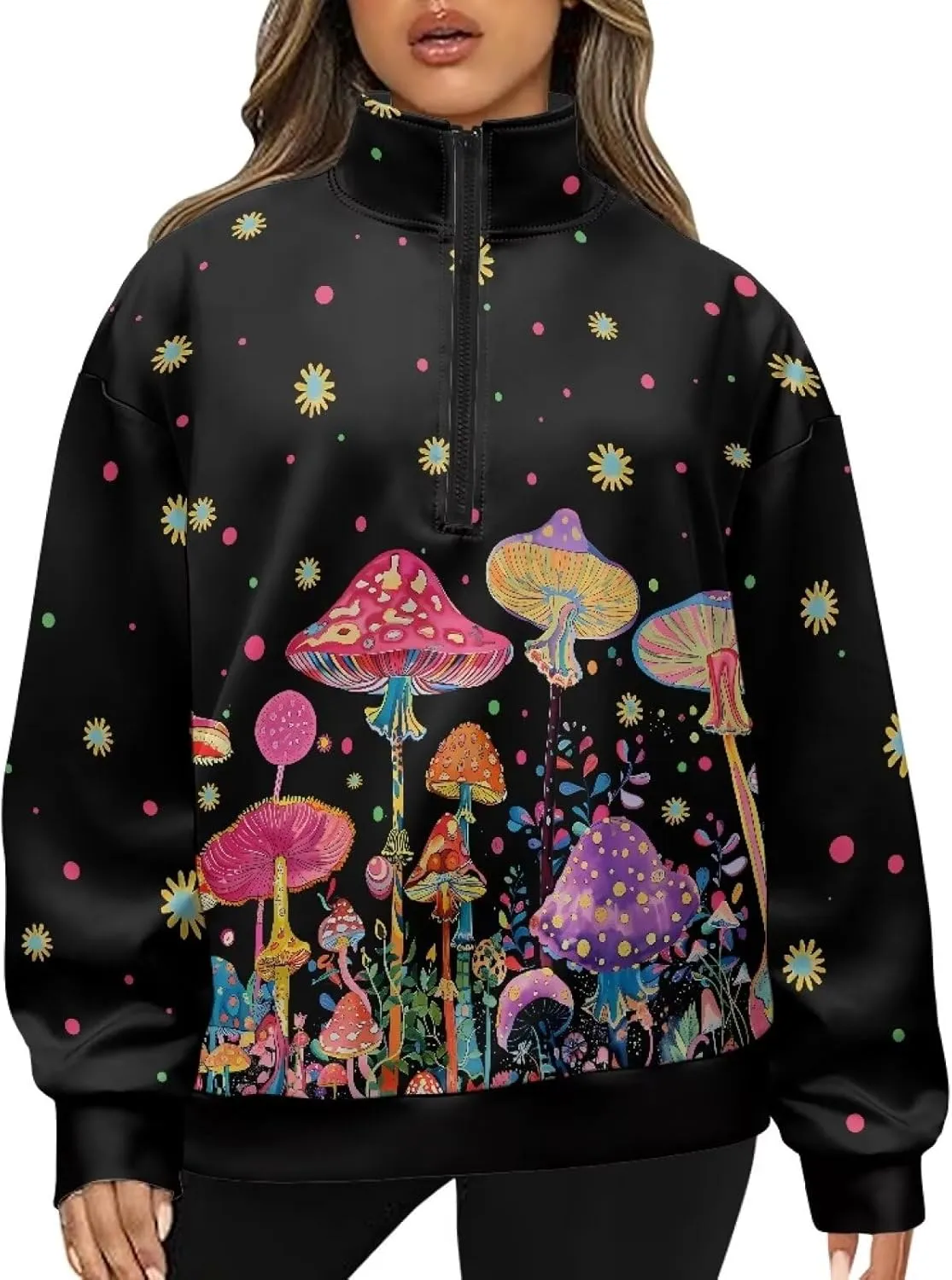 YEXIATODO 3/4 Zip Pullover Womens Sweatshirt Oversized Hoodies for Women Long Sleeve Crop Top s-3xl
