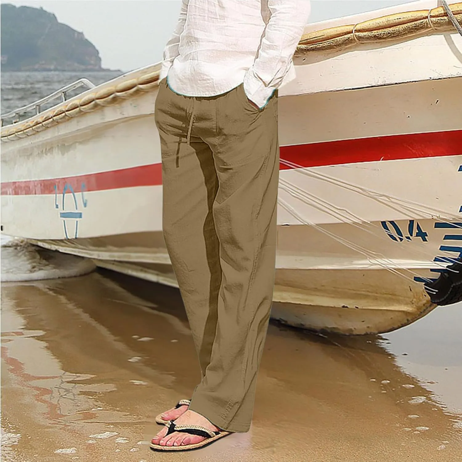 ZHUER Mens Linen Pants 2025 Summer Lightweight Yoga Beach Pants Comfy Loose Casual Elastic Waist Baggy Trousers with Pockets