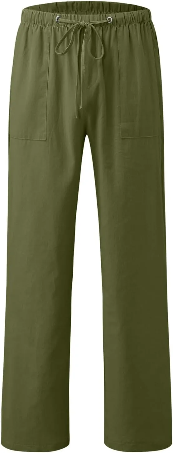 ZHUER Mens Linen Pants 2025 Summer Lightweight Yoga Beach Pants Comfy Loose Casual Elastic Waist Baggy Trousers with Pockets