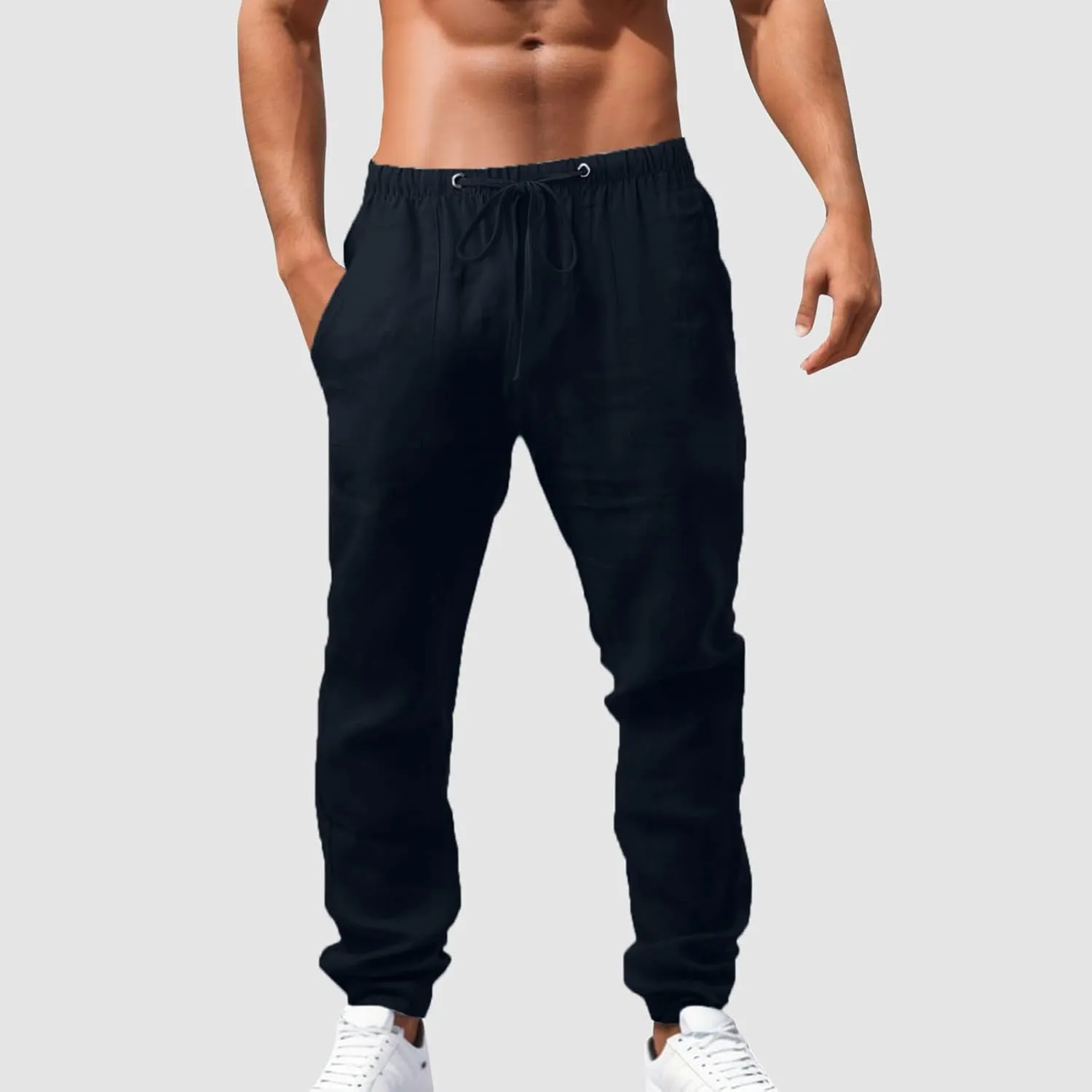 ZHUER Mens Linen Pants 2025 Summer Lightweight Yoga Beach Pants Comfy Loose Casual Elastic Waist Baggy Trousers with Pockets