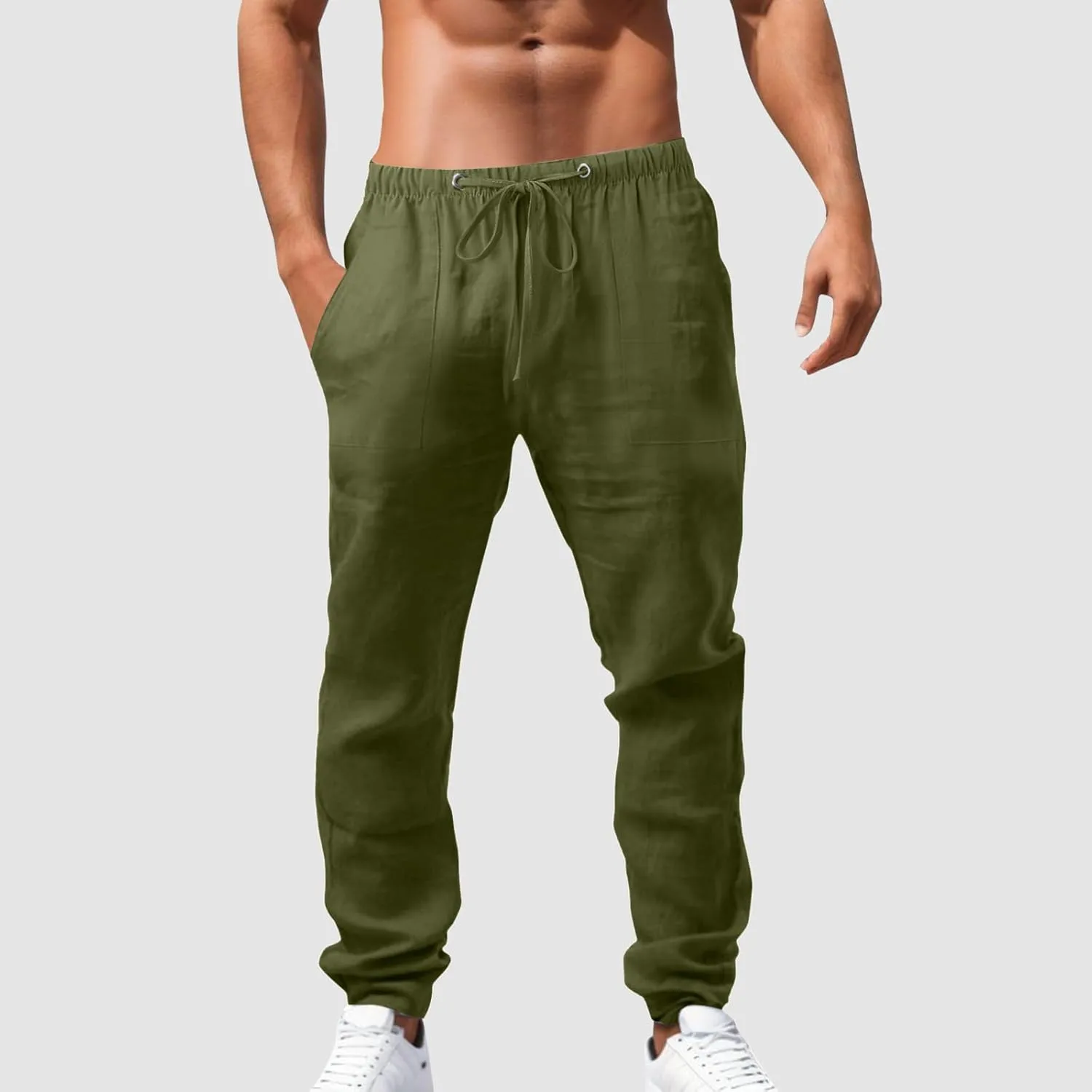 ZHUER Mens Linen Pants 2025 Summer Lightweight Yoga Beach Pants Comfy Loose Casual Elastic Waist Baggy Trousers with Pockets
