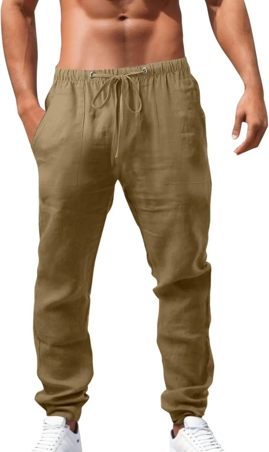 ZHUER Mens Linen Pants 2025 Summer Lightweight Yoga Beach Pants Comfy Loose Casual Elastic Waist Baggy Trousers with Pockets