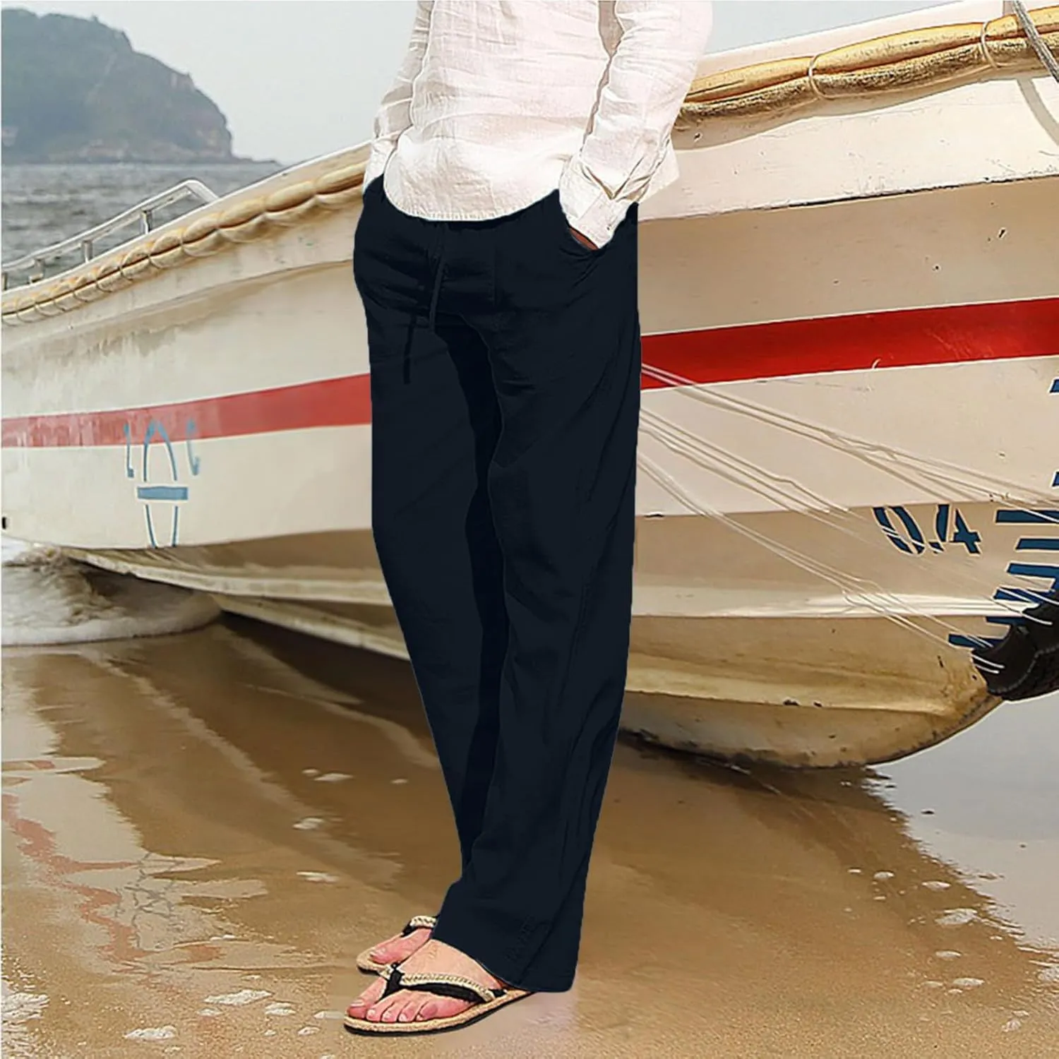 ZHUER Mens Linen Pants 2025 Summer Lightweight Yoga Beach Pants Comfy Loose Casual Elastic Waist Baggy Trousers with Pockets