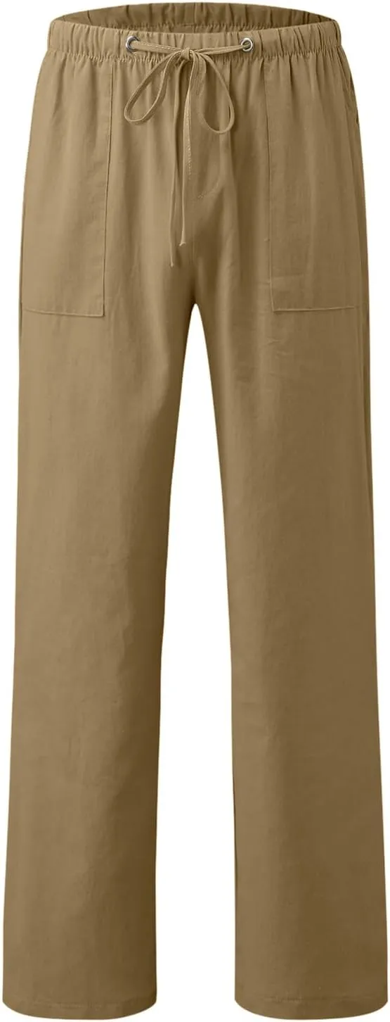 ZHUER Mens Linen Pants 2025 Summer Lightweight Yoga Beach Pants Comfy Loose Casual Elastic Waist Baggy Trousers with Pockets