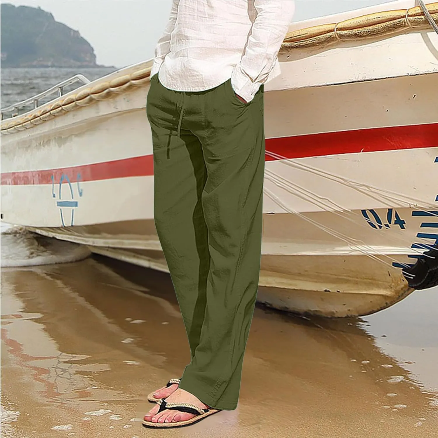 ZHUER Mens Linen Pants 2025 Summer Lightweight Yoga Beach Pants Comfy Loose Casual Elastic Waist Baggy Trousers with Pockets