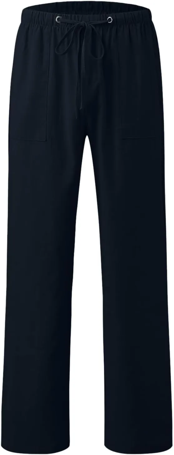 ZHUER Mens Linen Pants 2025 Summer Lightweight Yoga Beach Pants Comfy Loose Casual Elastic Waist Baggy Trousers with Pockets