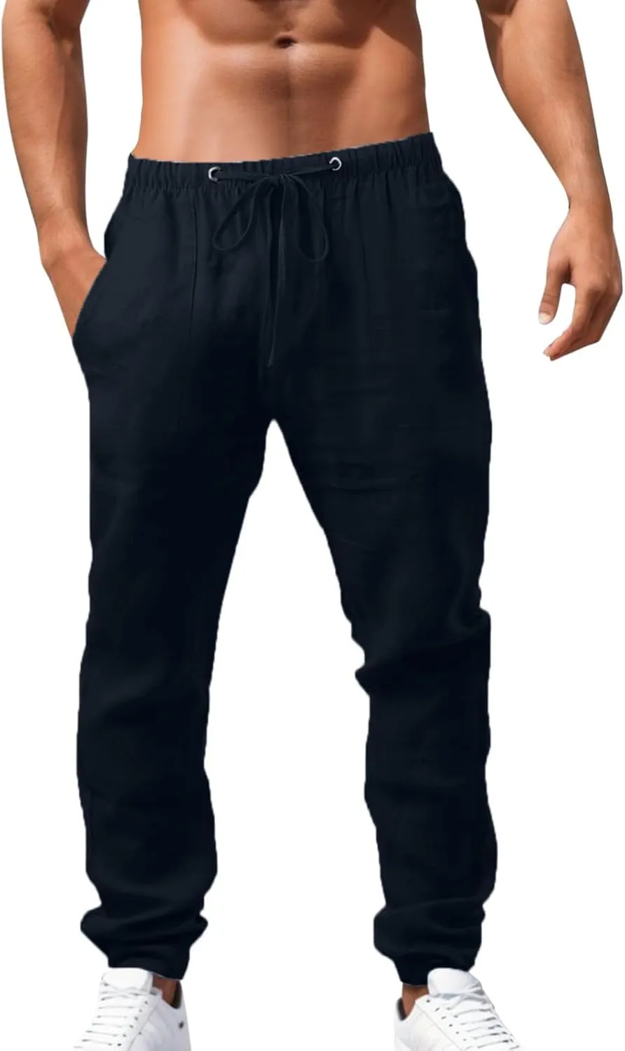 ZHUER Mens Linen Pants 2025 Summer Lightweight Yoga Beach Pants Comfy Loose Casual Elastic Waist Baggy Trousers with Pockets