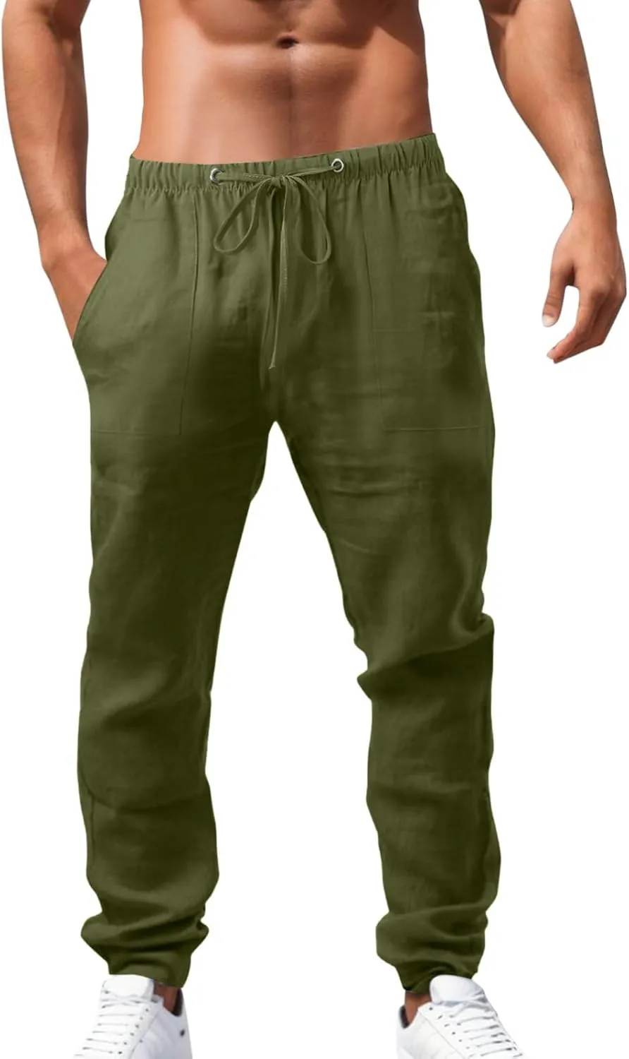 ZHUER Mens Linen Pants 2025 Summer Lightweight Yoga Beach Pants Comfy Loose Casual Elastic Waist Baggy Trousers with Pockets