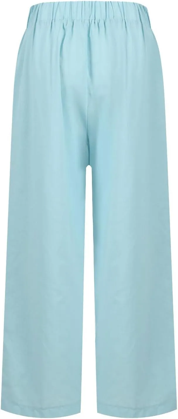 ZOCAVIA Womens Capris Pants Summer Cotton Linen High Waist Baggy Pants Comfy Casual Lightweight Trousers with Pockets