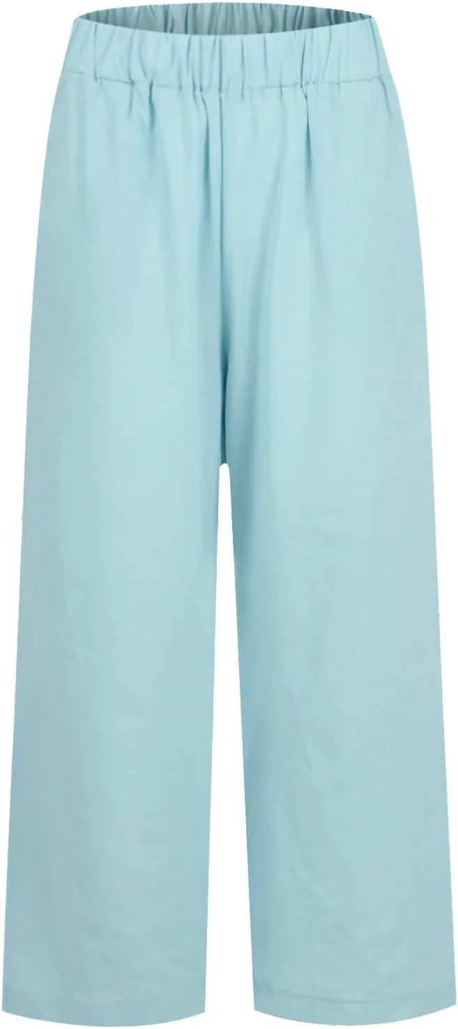 ZOCAVIA Womens Capris Pants Summer Cotton Linen High Waist Baggy Pants Comfy Casual Lightweight Trousers with Pockets